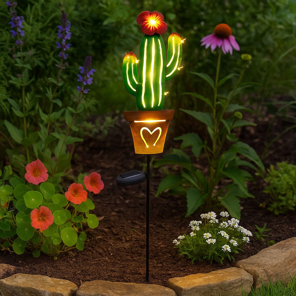 EGLO LED Solarleuchte, LED-Leuchtmittel fest verbaut, Warmweiß, LED Solar Außen Steck Leuchte Kaktus Design Garten Terrassen