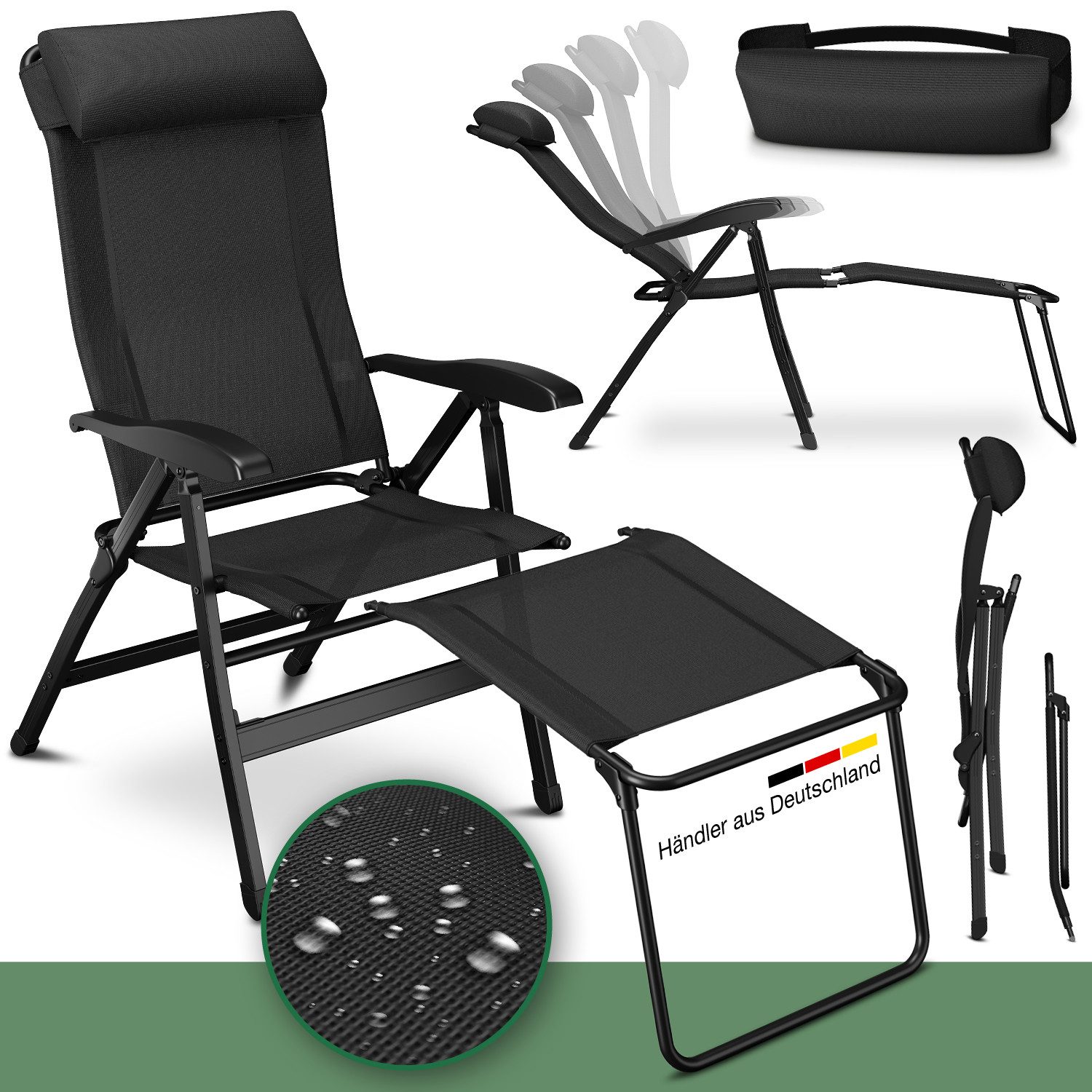 ELONEO Gartenstuhl Campingstuhl mit Liegefunktion, 6-fach verstellbare Rückenlehne, UV- und witterungsbeständig, Strandliege klappbar tragbar, Strandstuhl
