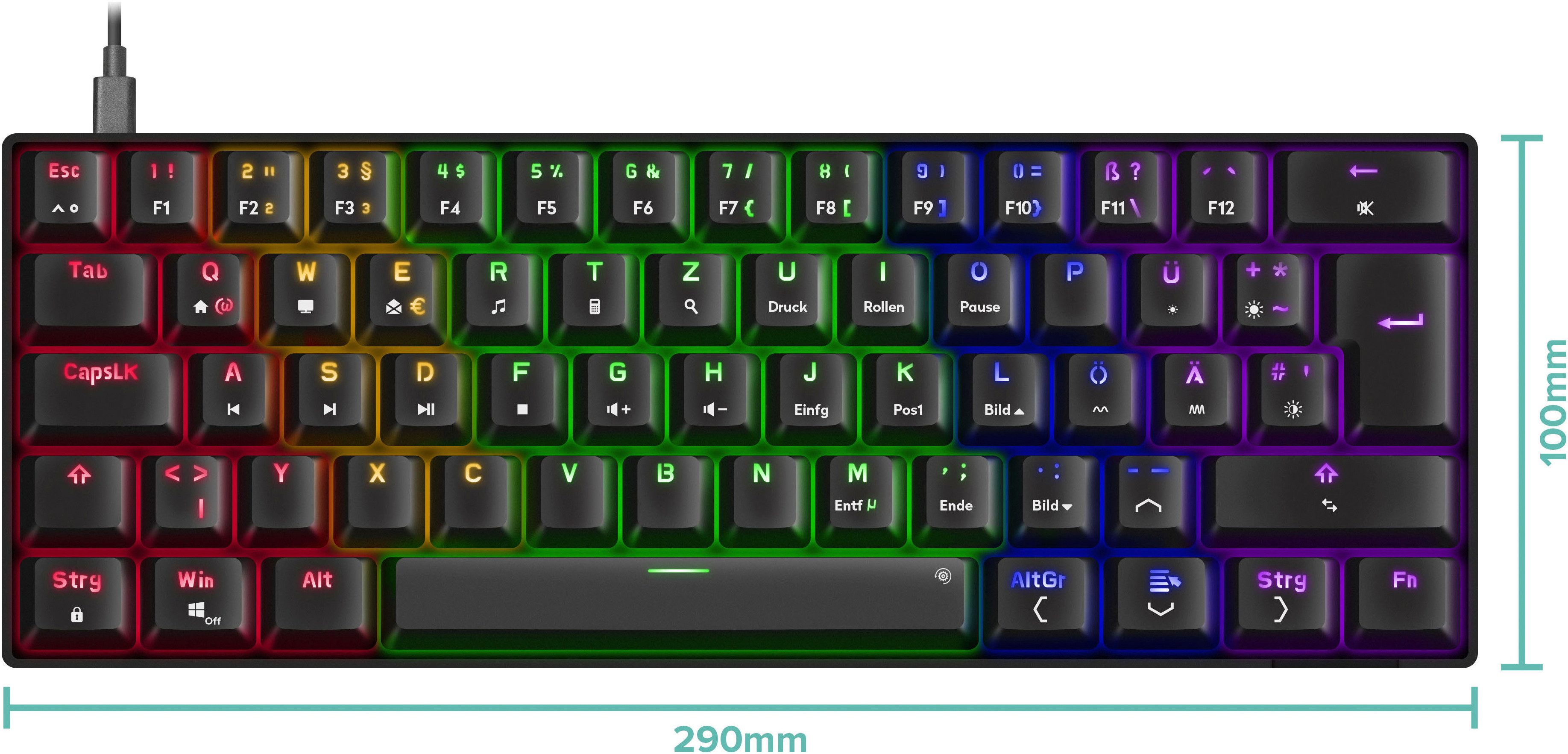 Speedlink ATMOS RGB Rainbow Mechanisches 60% Tastenfeld Gaming-Tastatur (DE Layout, brown switches)