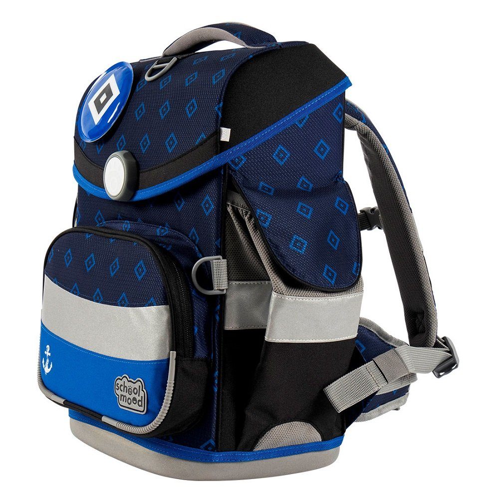SCHOOL-MOOD® Schulranzen Timeless Air+ für Jungen von der 1. bis 4. Klasse (Set, 6-tlg), im HSV Stil mit passenden Patchies