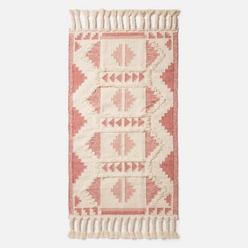 Wollteppich Handgewebter Kelim Teppich Satara – 90 x 150 cm, rosa gemustert, Homescapes, Höhe: 20 mm