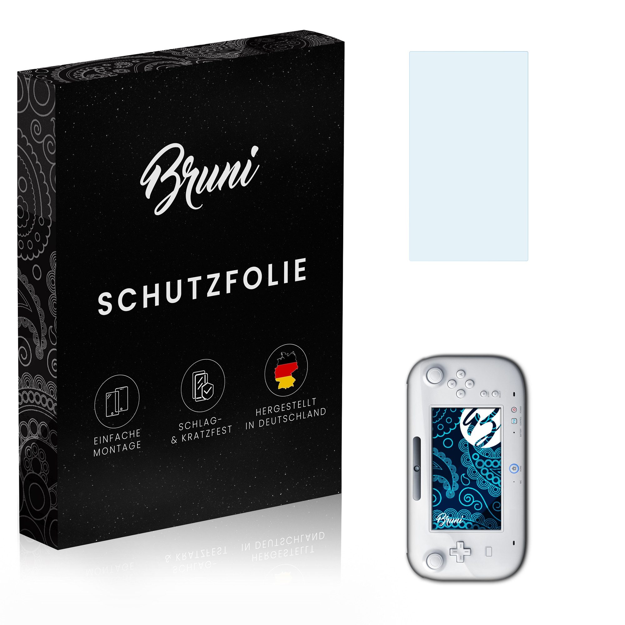 Bruni Schutzfolie Glasklare Displayschutzfolie für Wii U GamePad, (2 Folien), praktisch unsichtbar