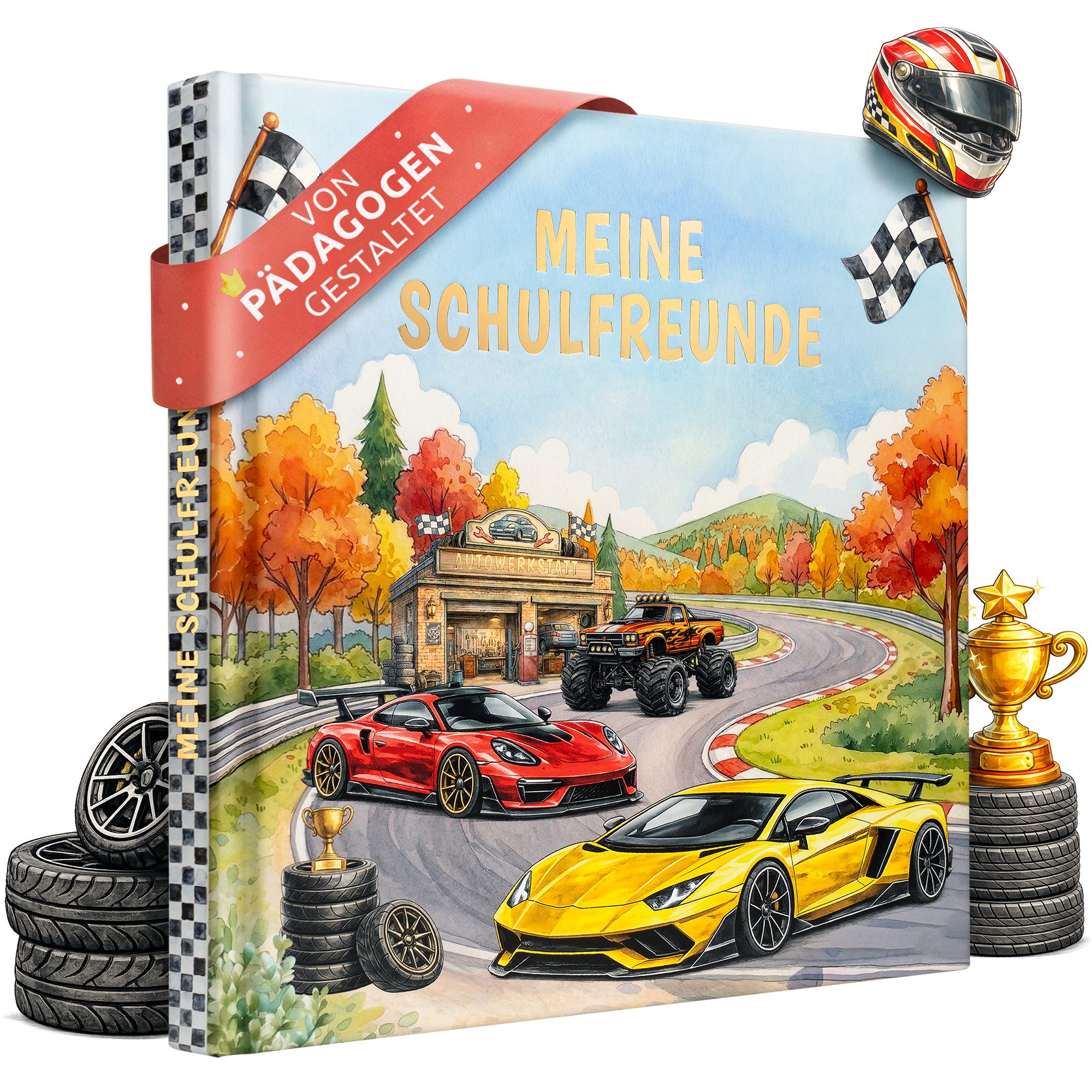 Eulentaler Freundebuch Junge (Schule) I von Pädagogen gestaltet, Autos, Monstertrucks & Goldprägung, Geschenk für Schulkinder