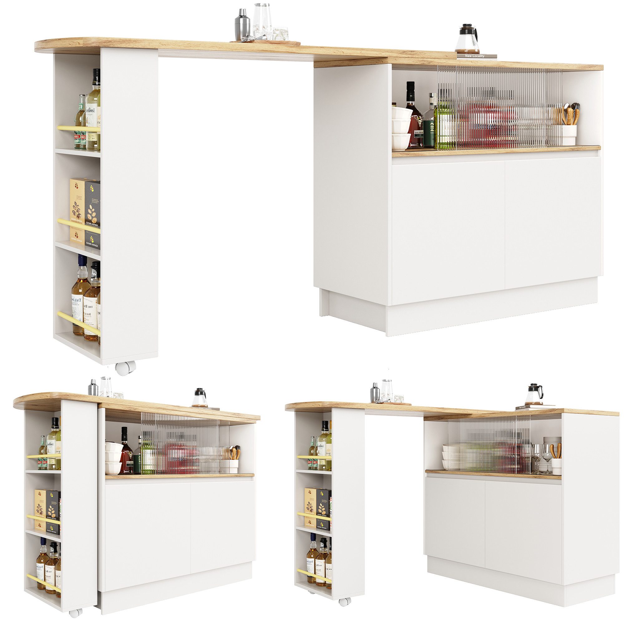 i@home Bartisch Um 360° drehbare Sideboard mit Ablageflächen und Glas, weiß günstig online kaufen