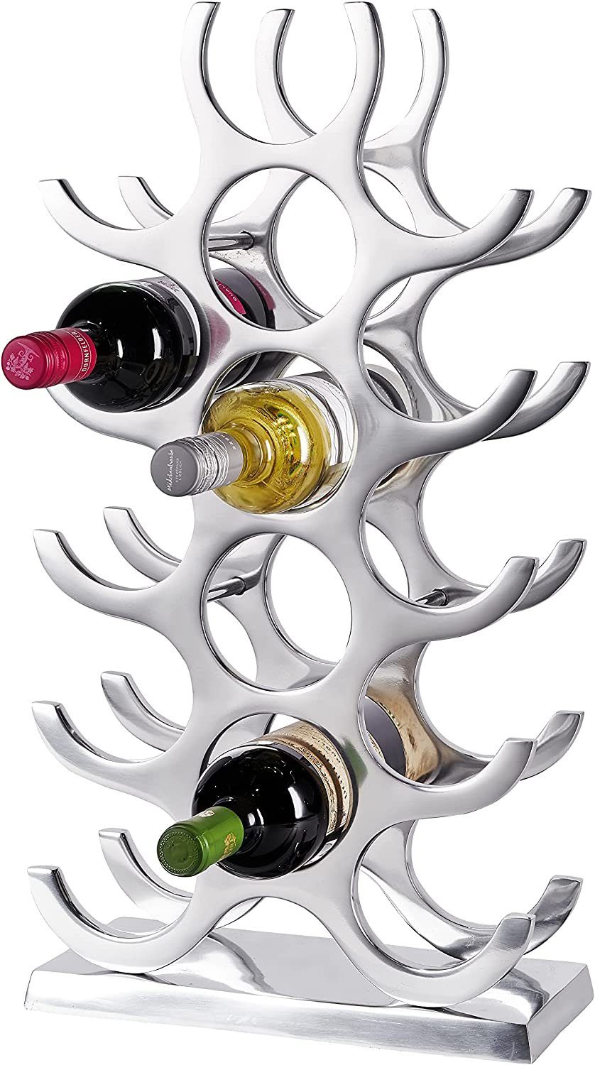 MichaelNoll Weinregal Weinregal Flaschenregal Aluminium Silber Weinständer Metall - 60 cm XL