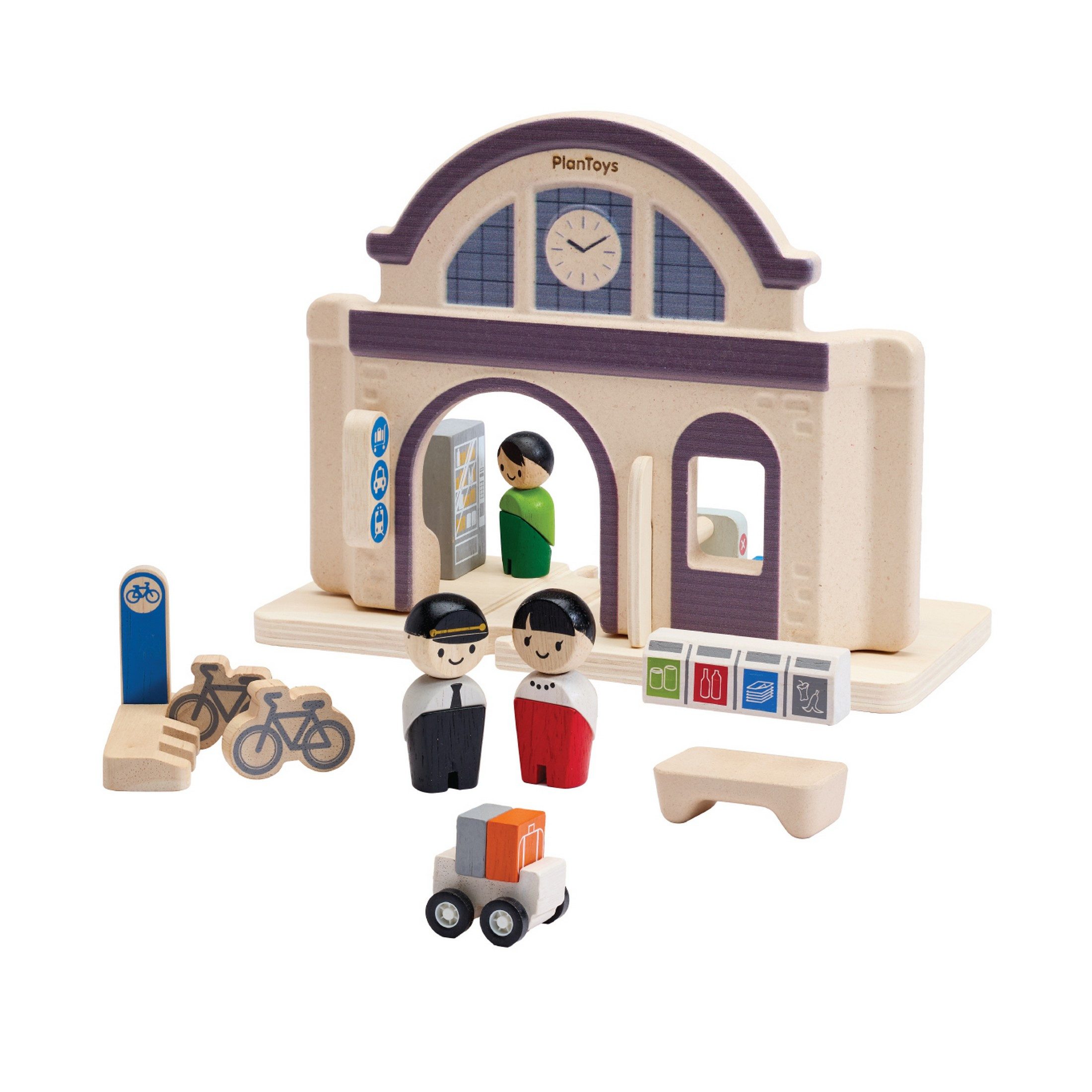 Plantoys Spielzeug-Zug PlanToys- Bahnhof – Schienen-Erweiterungsset 18,8x7,5x28 cm - 3y+, (Komplettset, 14-tlg)