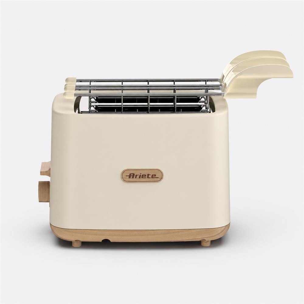 Ariete Toaster Breakfast Wood 0157/06, 760 W, 7 Röststufen, 2 Edelstahlzangen, Cool-Touch-Gehäuse, Kabelfach