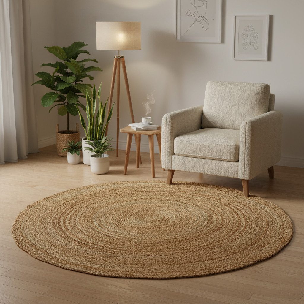 Elegant Floors Teppich Runder Jute Teppich Natur Ø60cm handgefertigt Boho Skandi, Rund, Höhe: 9 mm