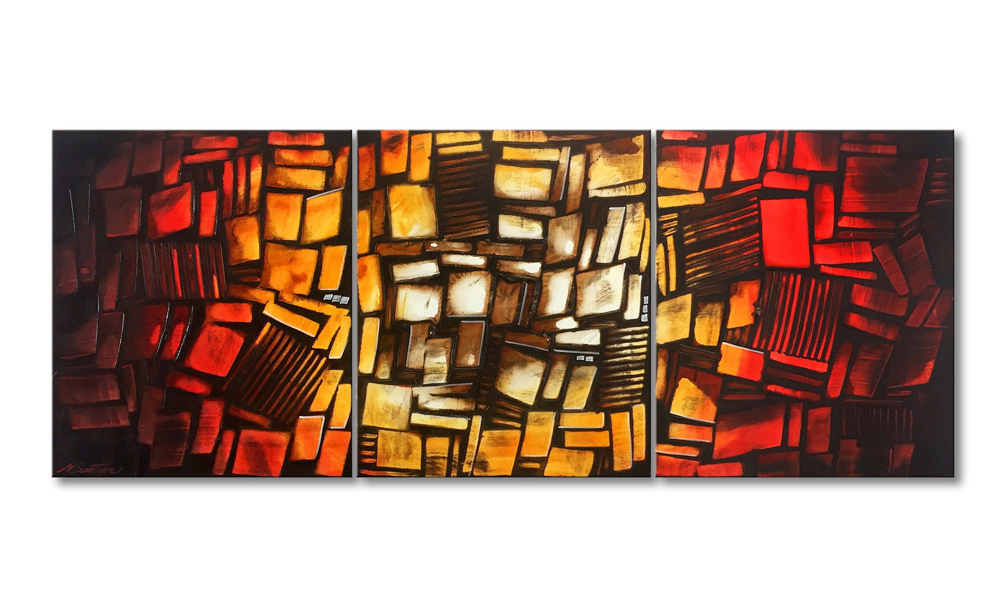 WandbilderXXL Gemälde Heat 180 x 70 cm, Abstraktes Gemälde, handgemaltes Unikat