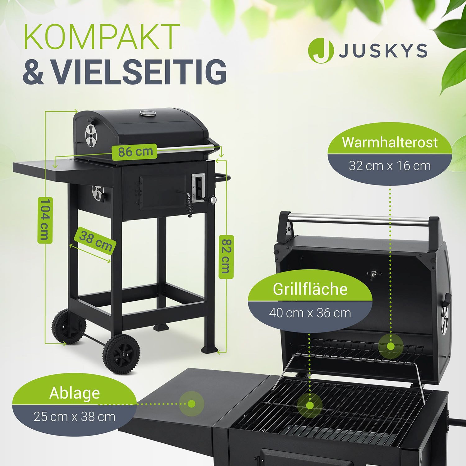 Juskys Holzkohlegrill Missouri, mit Deckel, Räder, verstellbarer Kohlewanne & Abdeckhaube