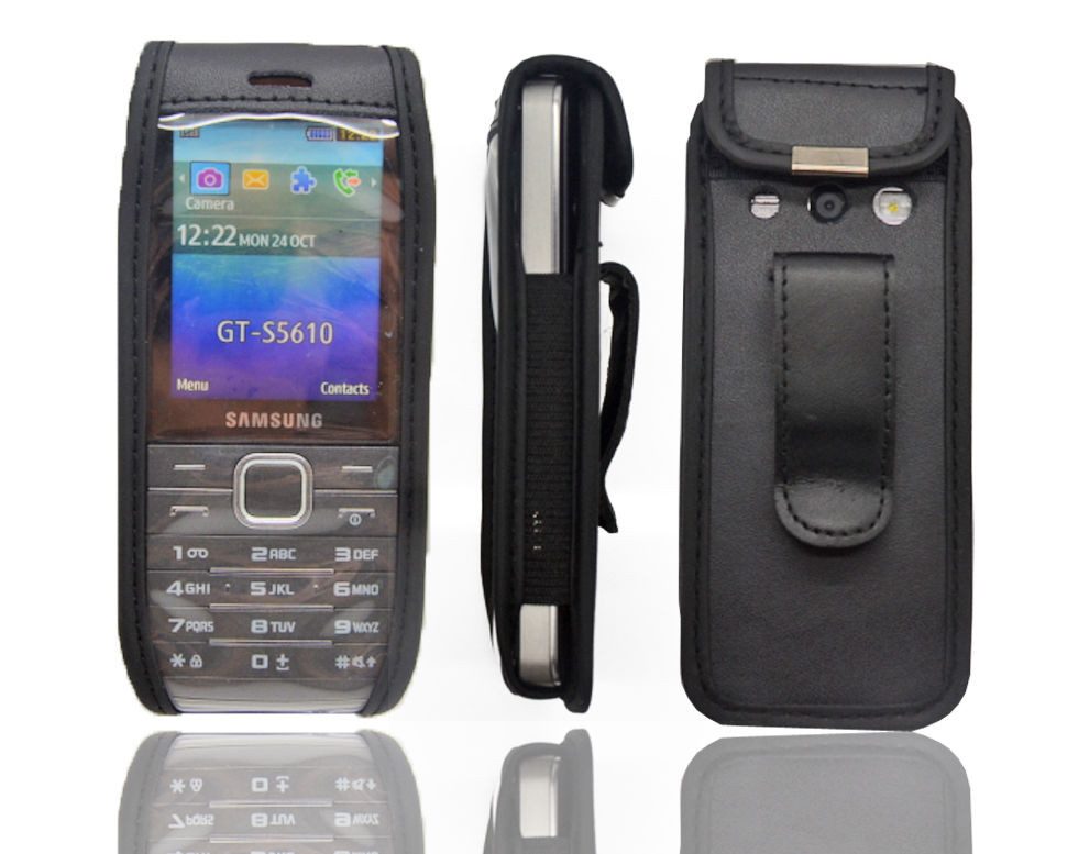 Handytasche Ledertasche für Samsung GT S5610 / S5611, mit Gürtelclip schwarz