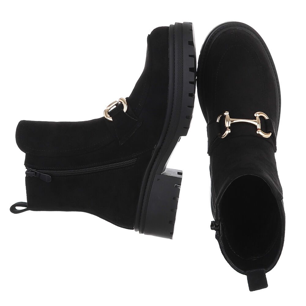 Ital-Design Damen Stiefelette mit Profilsohle und Metall-Detail Plateaustiefelette (92422389) Blockabsatz Stiefeletten in Schwarz – Bild 2 von 5
