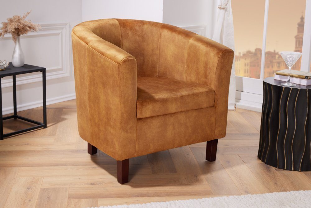 riess-ambiente Loungesessel HEMINGWAY senfgelb / braun (Einzelartikel, 1-St), Wohnzimmer · Samt · Schlafzimmer · Modern Design