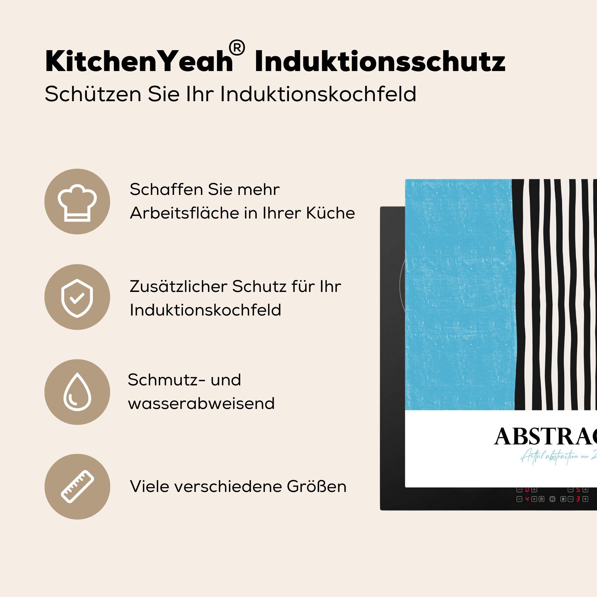 MuchoWow Herdblende-/Abdeckplatte Blau - Schwarz cm, Abstrakt, Weiß Arbeitsplatte für - Ceranfeldabdeckung, küche 78x78 (1 tlg), - Vinyl