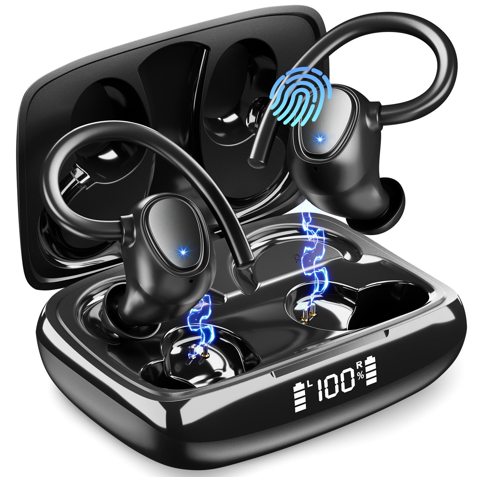 Rayofi Bluetooth 5.3 Sportkopfhörer, HD-Mikrofon Headphones, Wireless In-Ear-Kopfhörer (Immersives HIFI-Stereo, Bluetooth Kopfhorer mit LED-Ladebox, ENC HD Anruf, Rauschunterdruckung, CVC8.0)