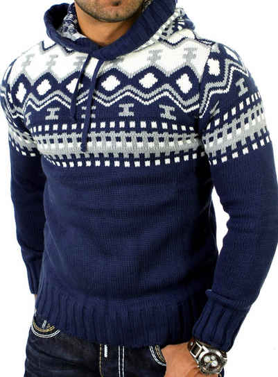 Reslad Strickpullover Reslad Herren Grobstrick Pullover Norweger Winter Kapuzenpullover (1-tlg) Strickpullover Männer Norwegermuster mit Kapuze