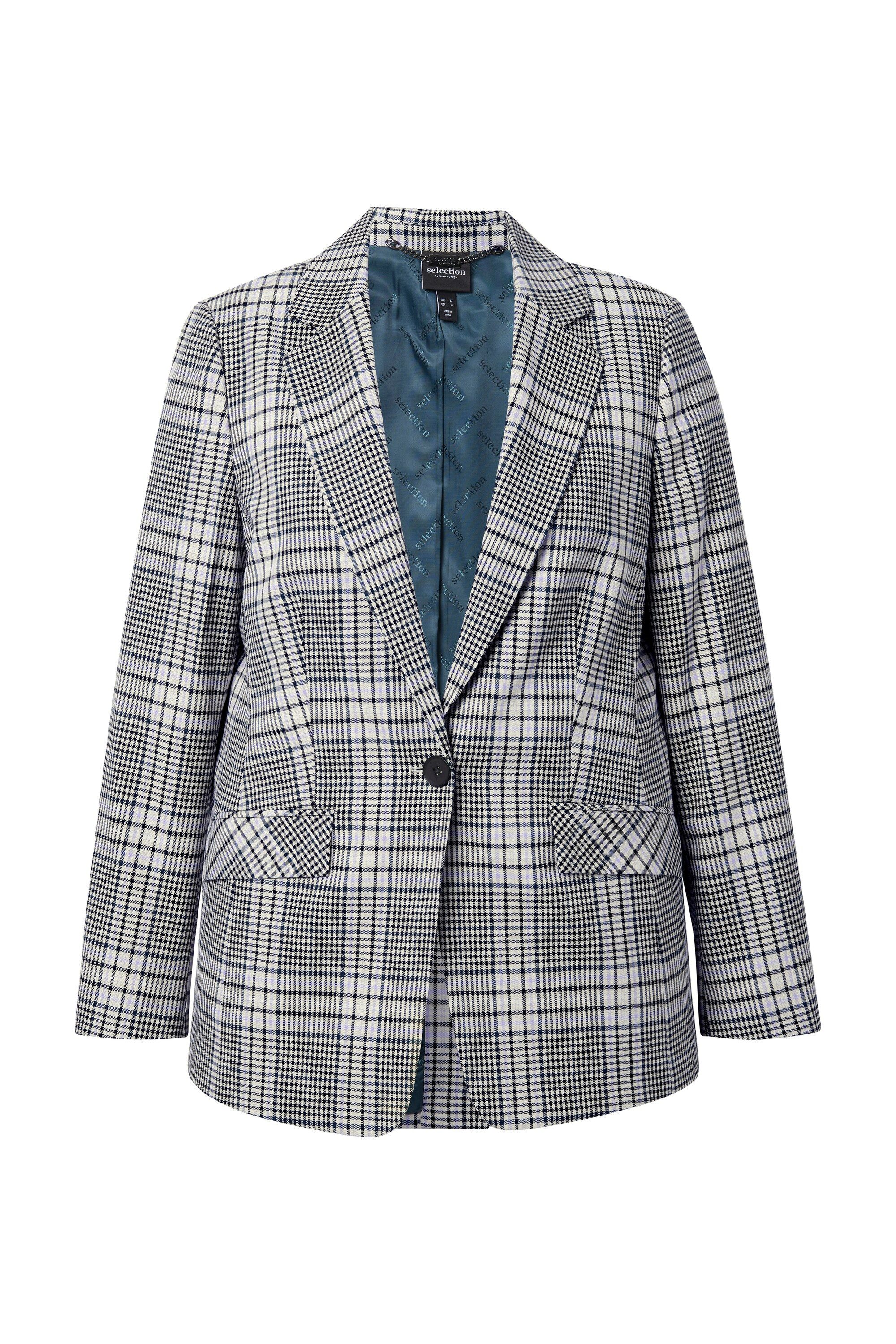 Ulla Popken Blusenblazer Blazer Karo-Design Reverskragen Langarm günstig online kaufen