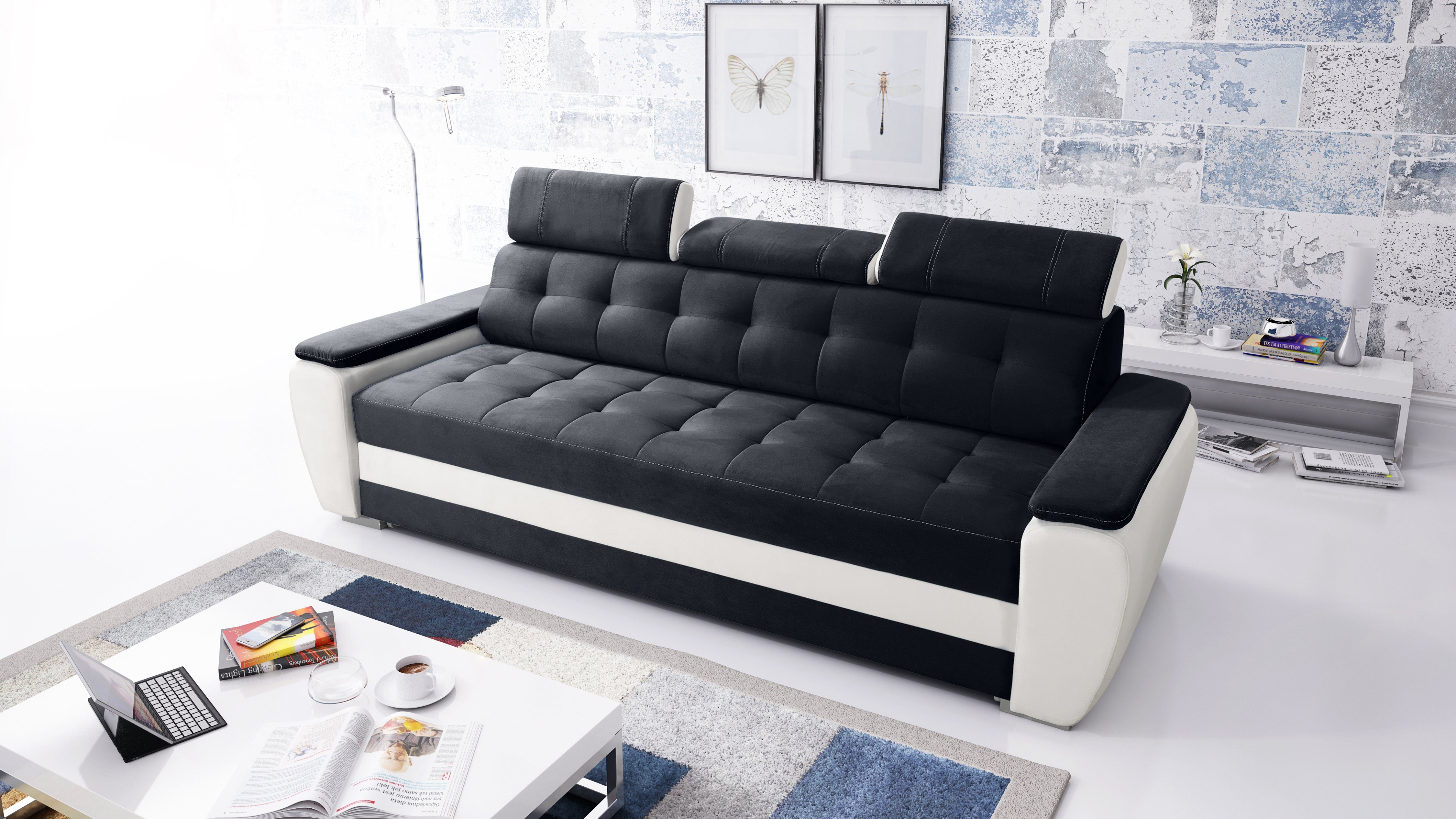 Kopfstützen mit Schlaffunktion robin Diana Schlafsofa 3 BLACK+WHITE Sofa Verstellbare