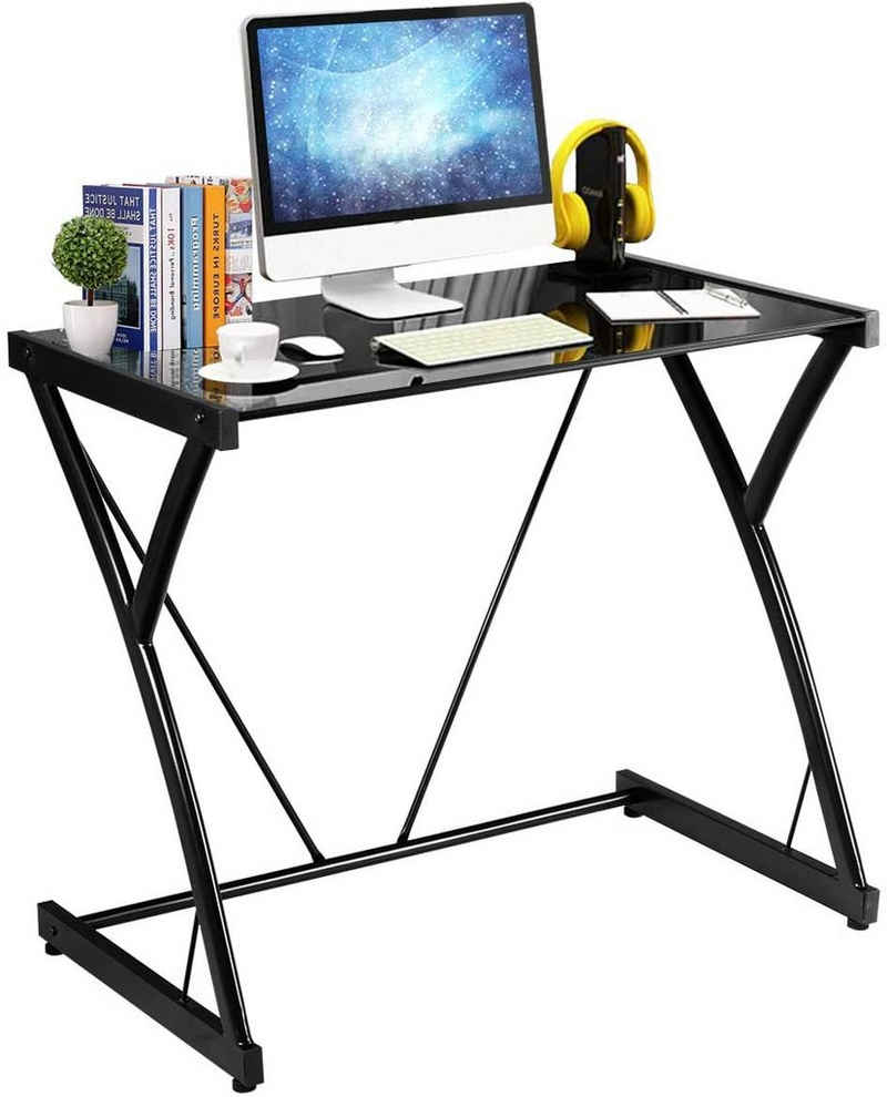 COSTWAY Computertisch, Z-förmig, Tischplatte aus Glas, 80x50x70,5cm