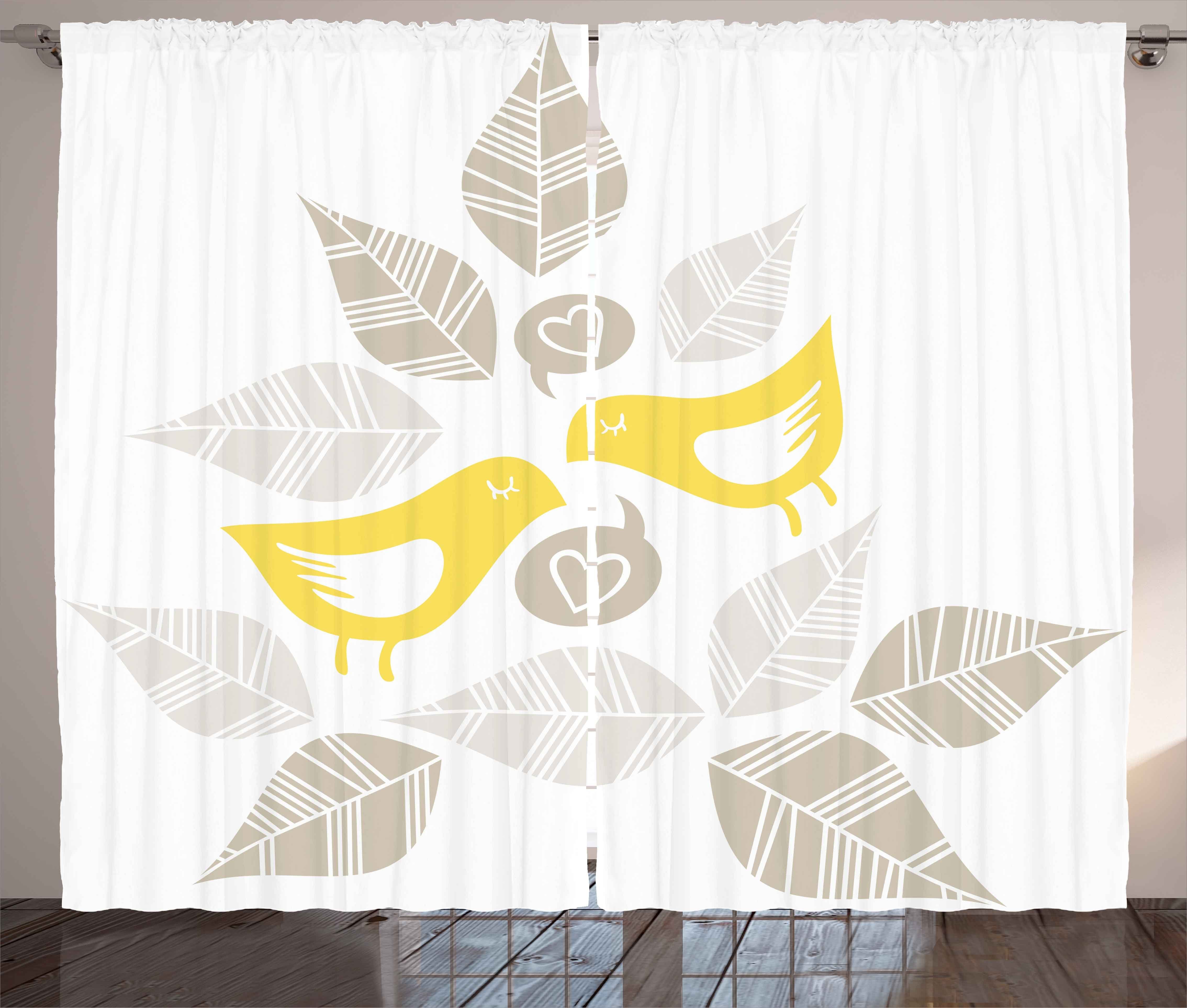 Kräuselband Birds und Deco mit Blätter Schlaufen Haken, Schlafzimmer Vorhang Abstrakt Art Gardine Abakuhaus,