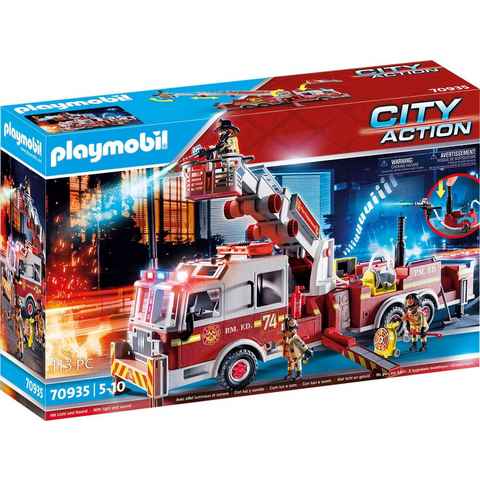 Playmobil® Konstruktions-Spielset Feuerwehr-Fahrzeug: US Tower Ladder (70935), City Action, (113 St), mit Licht- und Soundeffekten, Made in Germany