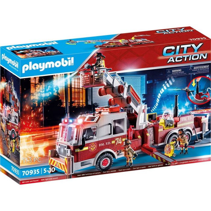 Playmobil® Konstruktions-Spielset Feuerwehr-Fahrzeug: US Tower Ladder (70935) City Action (113 St) mit Licht- und Soundeffekten Made in Germany