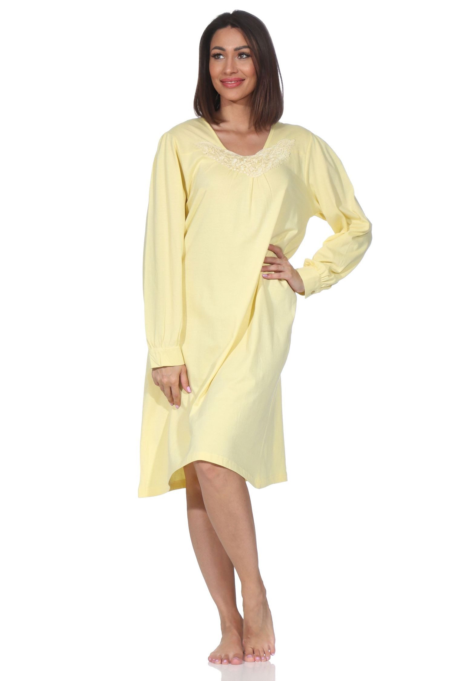 Normann Nachthemd Damen langarm Nachthemd mit Spitze im klassisch fraulichen Design