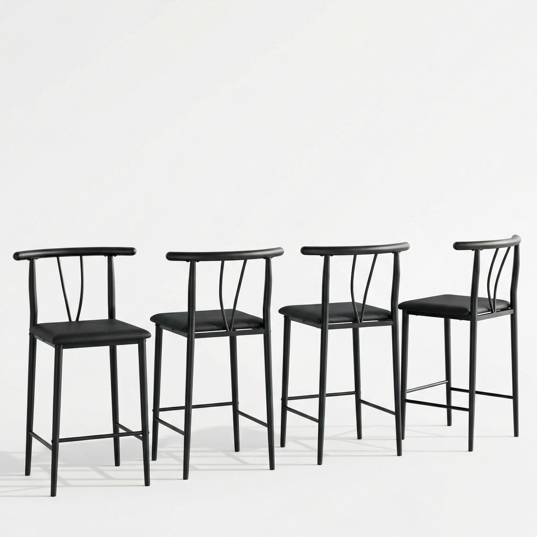 GarveeMore Barhocker mit U-förmiger Rückenlehne & schwarzes Metallgestell (4 St), PU-Leder Sitzfläche, Sitzhöhe 64 cm, Gesamthöhe 95 cm
