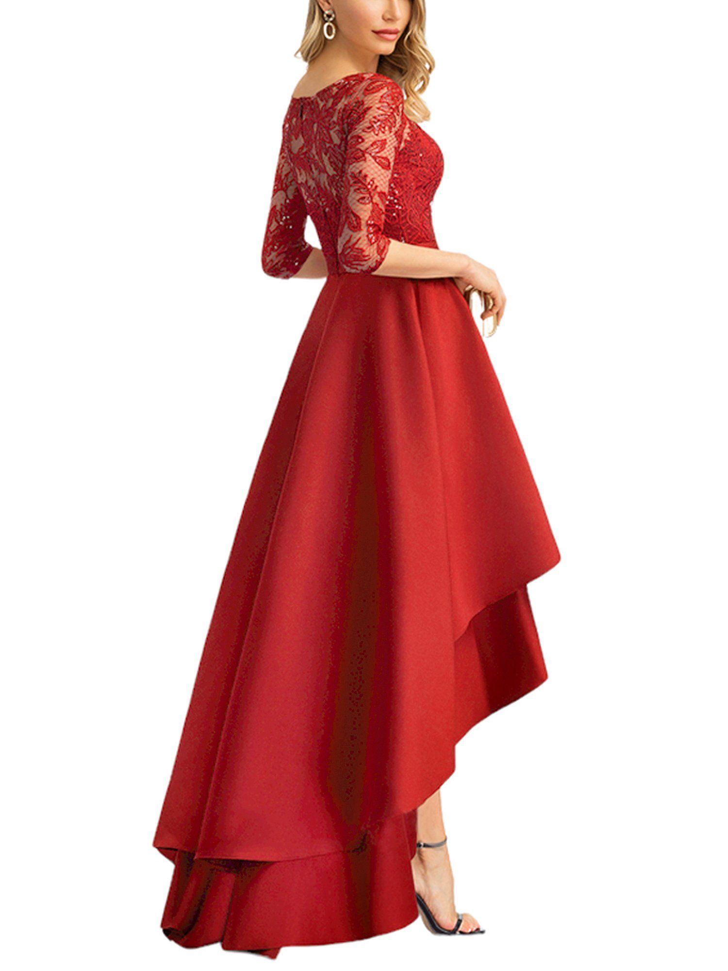 PYL Abendkleid »Damen Rot Seide Abendkleid Langarm Spitze«