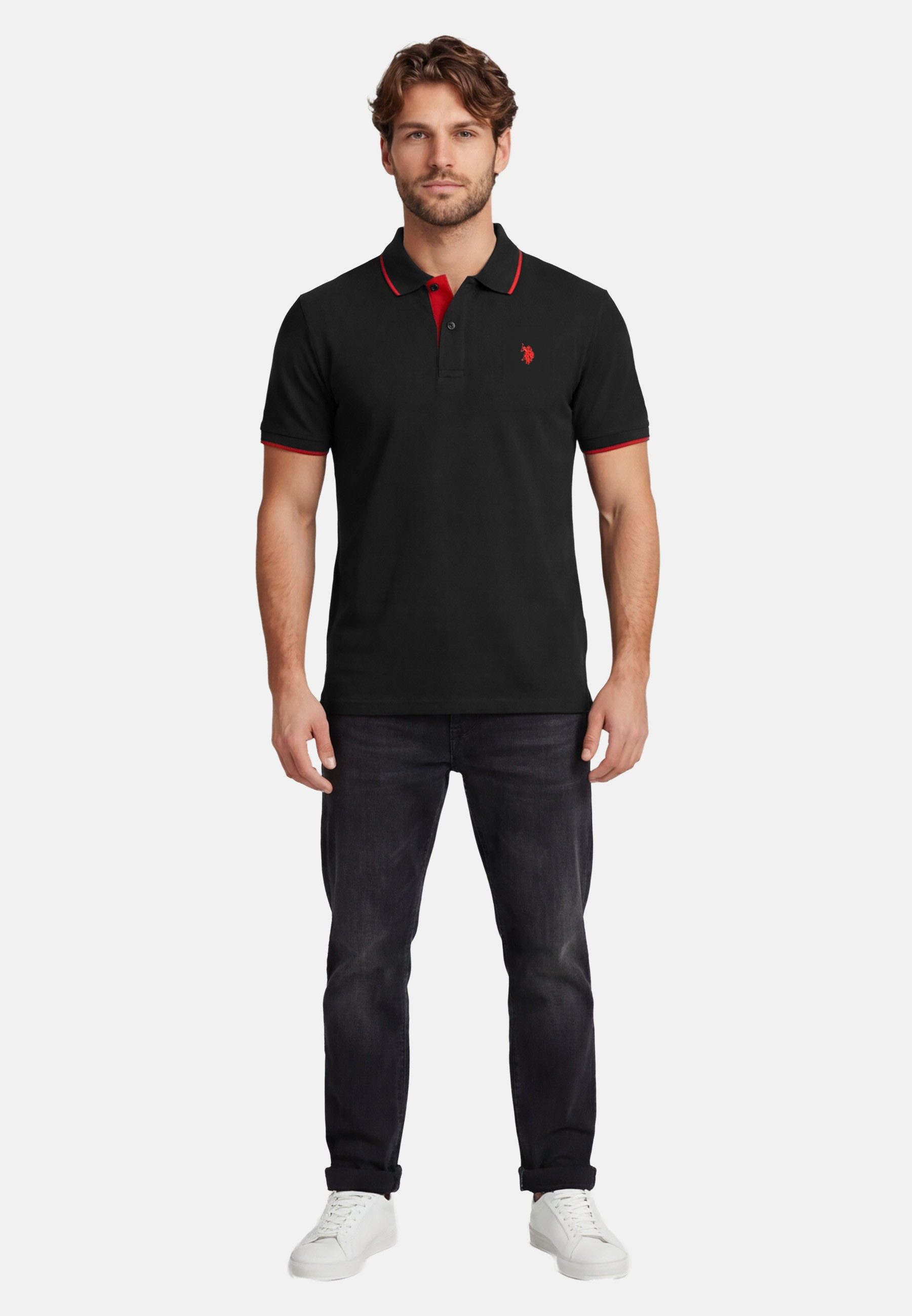 U.S. Polo Assn. Poloshirt USKayle – Classic Fit kurzarm mit Logo-Stickerei Mit Flachstrick-Kragen, Knopfleiste und elastischer Baumwollmischung