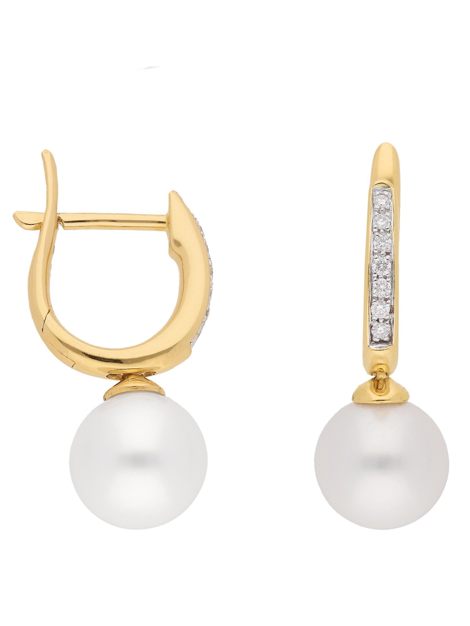 Adelia´s Paar Ohrhänger 585 Gold Ohrringe Creolen mit Süßwasser Zuchtperle Ø 11 mm, mit Süßwasser Zuchtperle Goldschmuck für Damen