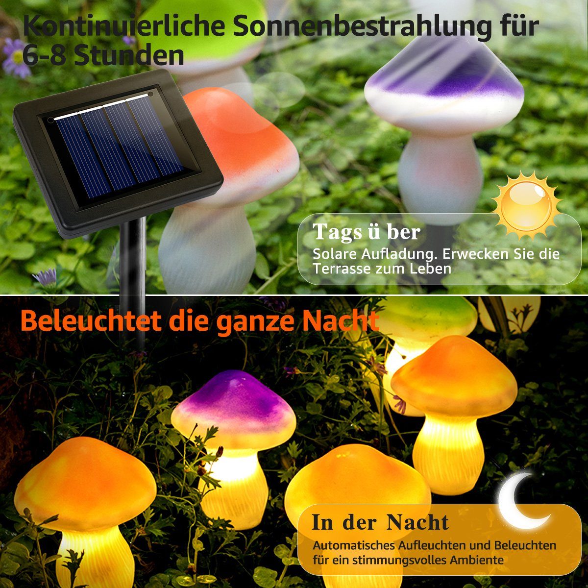 LED Lila 1 + Wasserdicht + 1 Lila 2 Grün-2 LED 2 Orange Solarleuchte, 1 + MOOHO Orange Grün + Dekorative
