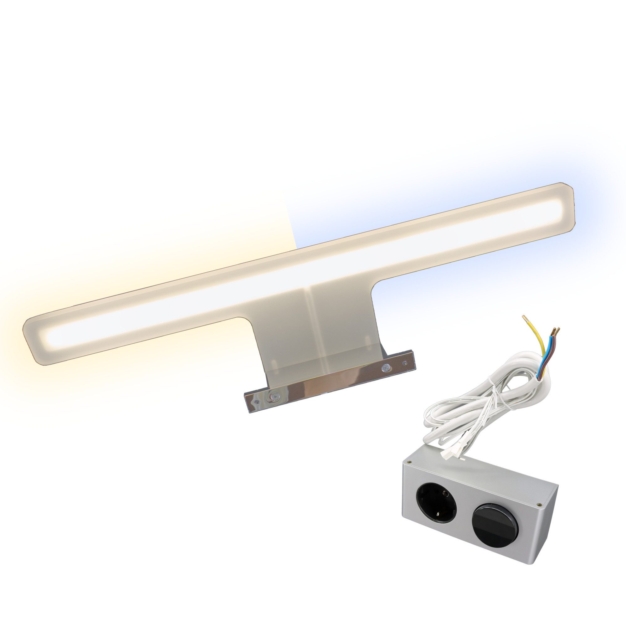 kalb LED Spiegelleuchte LED Badleuchte (Farbwechsel) + Powerbox 450mm Acrylglas verchromt, warmweiß bis tageslichtweiß
