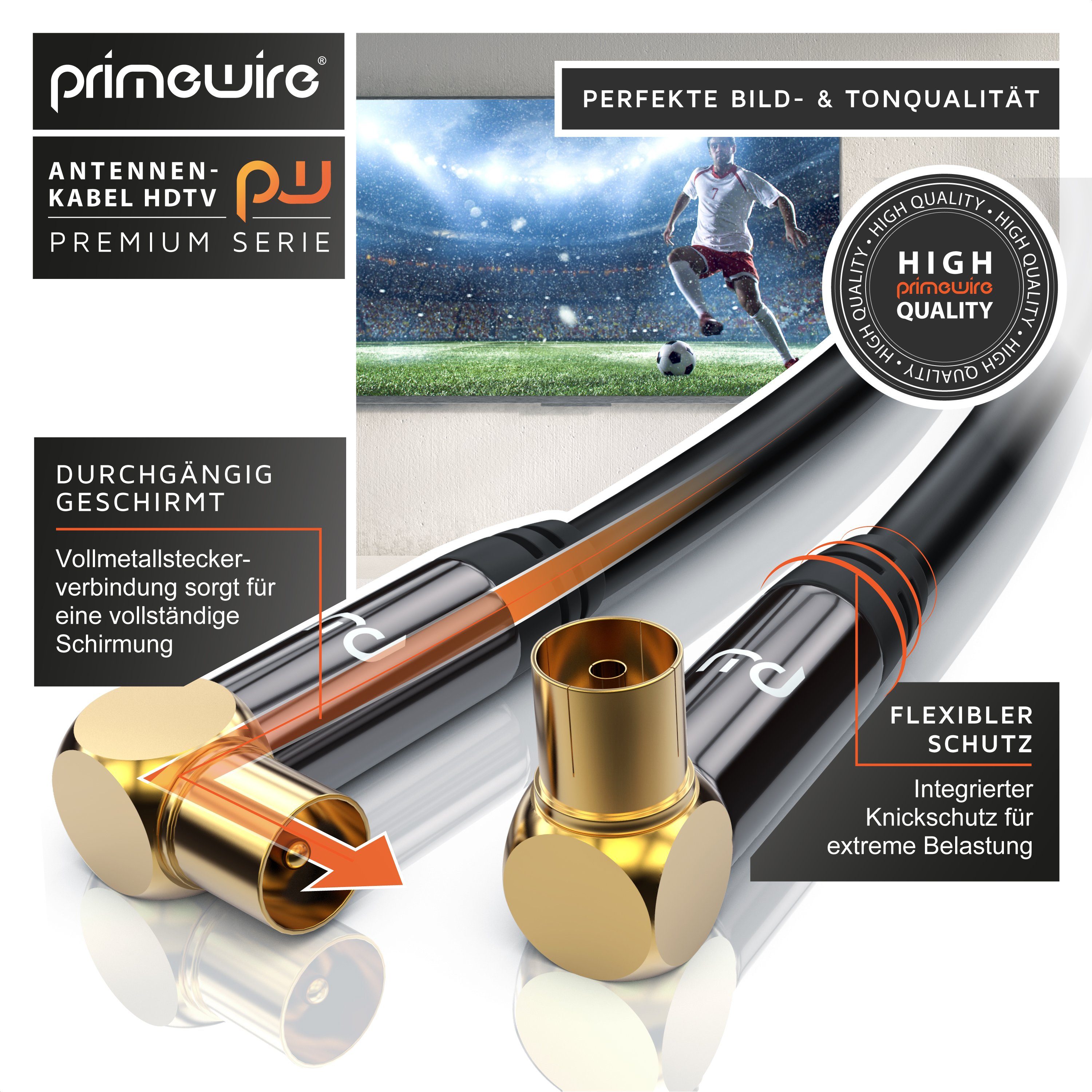 Primewire HDTV Antennenkabel 90° gewinkelt, 4fach Schirmung, 75Ohm, 120dB - 0,5m TV-Kabel, Koax, RF, IEC (50 cm), Koaxialkabel, vergoldete Stecker, für Kabelfer – Bild 5 von 5