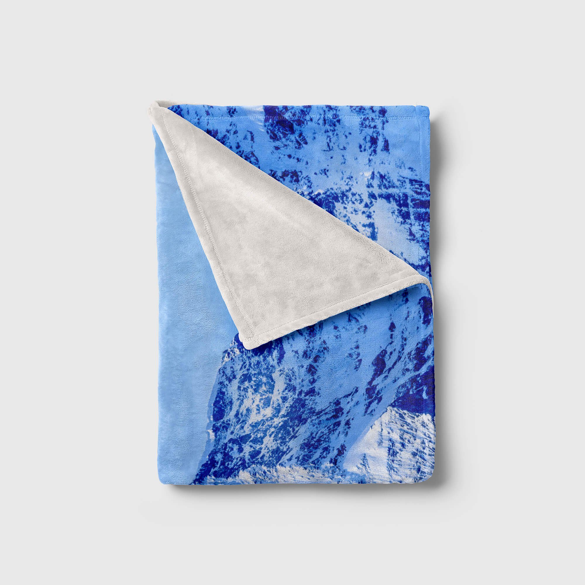 Fotomotiv Berge Saunatuch Schneegipfel Handtuch mit Sinus Strandhandtuch Handtücher Kuscheldecke Handtuch (1-St), Blau, Art Baumwolle-Polyester-Mix