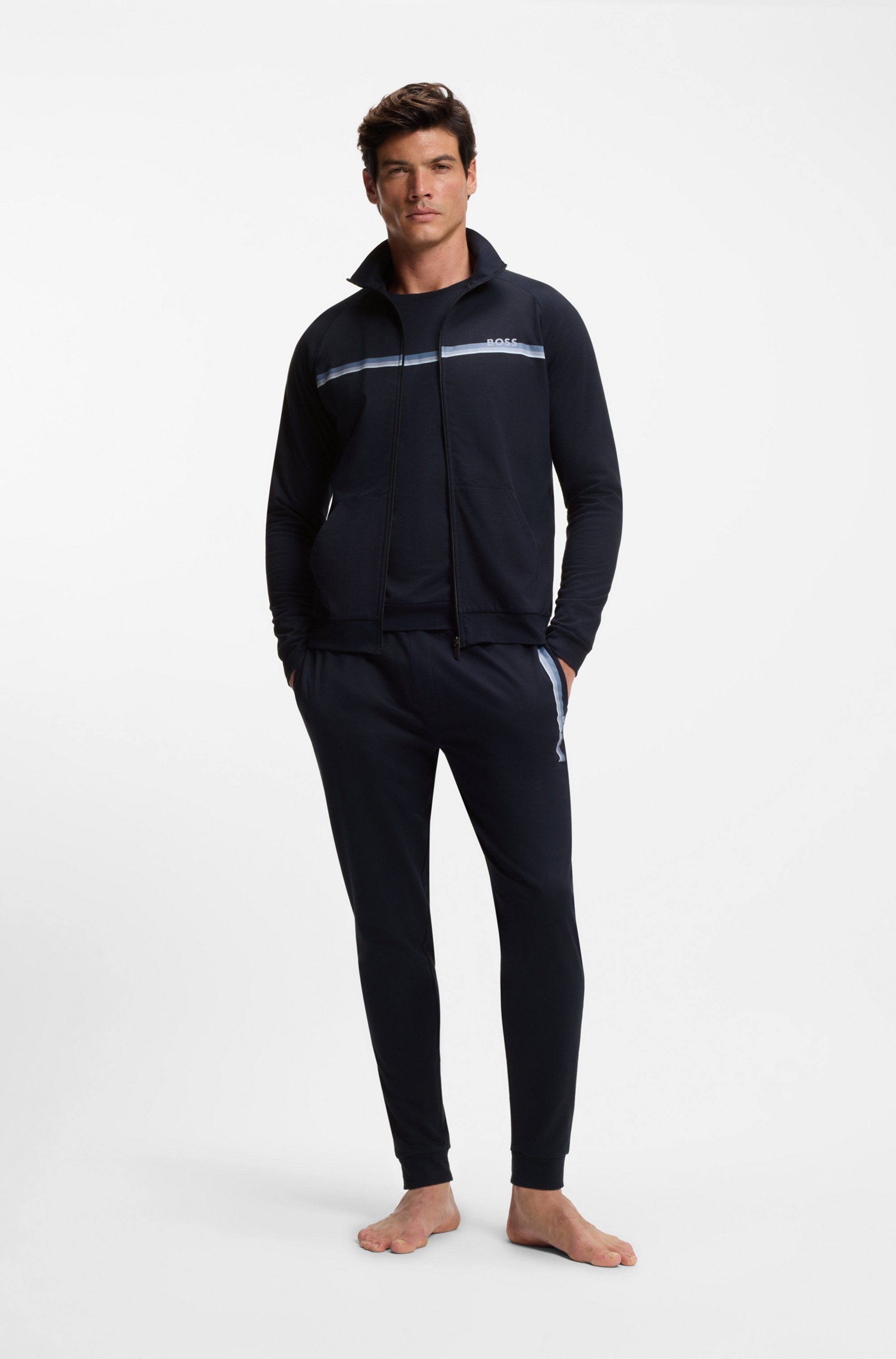 BOSS Sweatjacke Authentic mit Streifen und Logo, regular fit