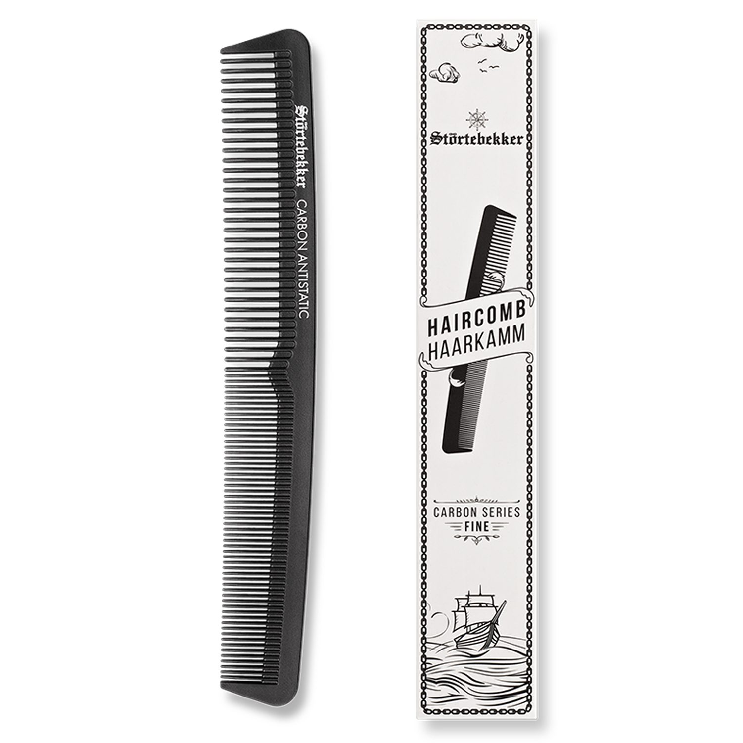 Störtebekker Haarkamm aus bruchfestem Carbon, (18,5 x 2,5 cm / 13g), antistatisch, bruchfest, für alle Haartypen und -längen geeignet