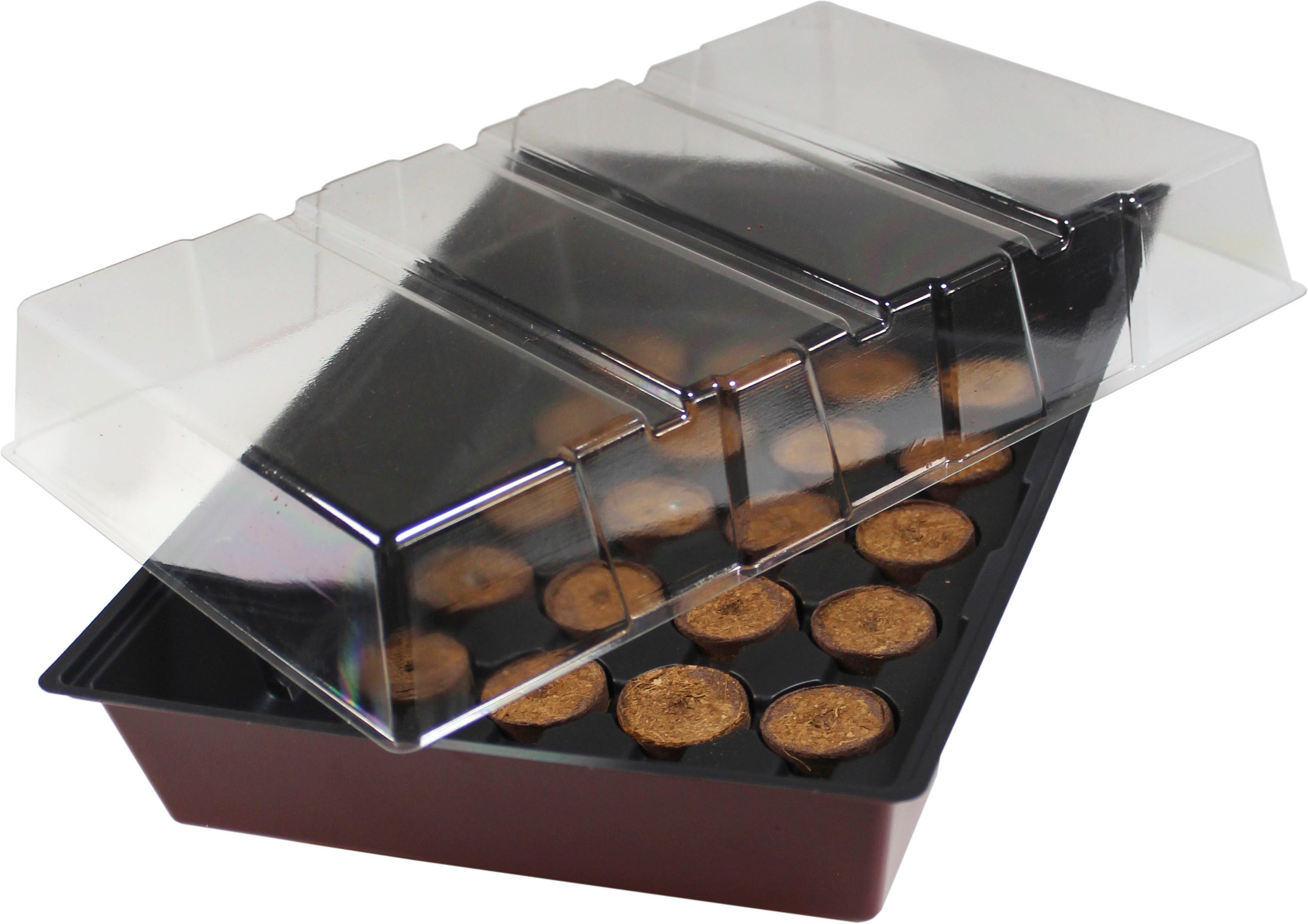 Windhager Gewächshaus Fensterbank-Treibhaus inkl. 24 Quelltabs, Packung, Zimmer Pflanzen Anzucht, 23,5 x 35 x 11 cm, terracotta