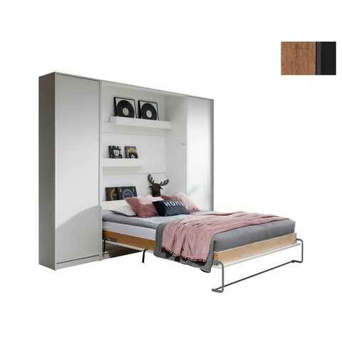 QMM TraumMöbel Schrankbett VB 120x200 mit 2 Schränken fürs Schlafzimmer (Set) vertikal klappbar