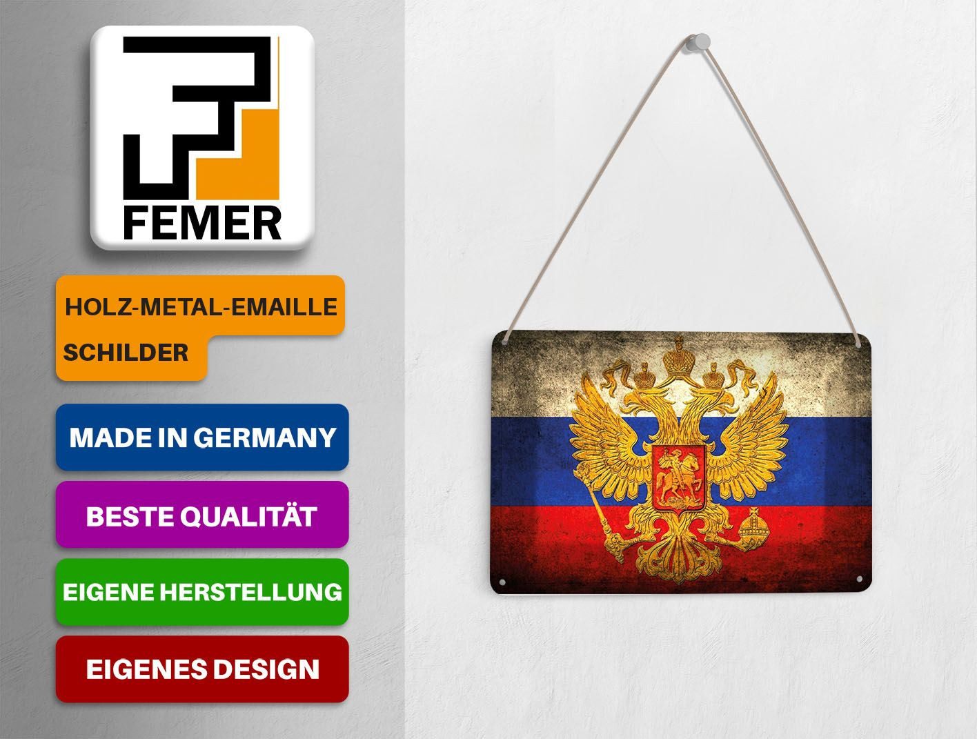 Femer GmbH Postkarte Flagge 14x10 cm Russland Fahne Wappen, unfrankiert