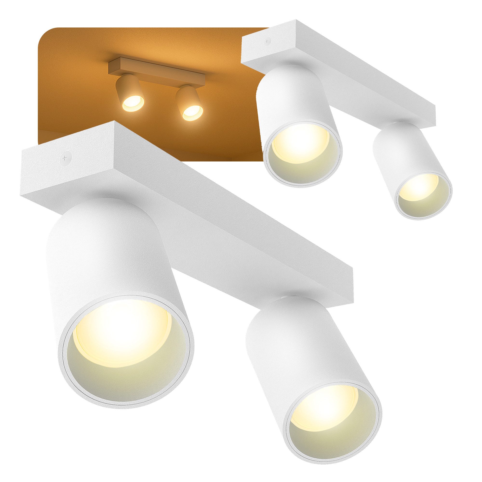 SSC-LUXon LED Aufbaustrahler NUVIO Deckenlampe 2-flammig Deckenspot mit GU10 3W warmweiß Strahler, Warmweiß