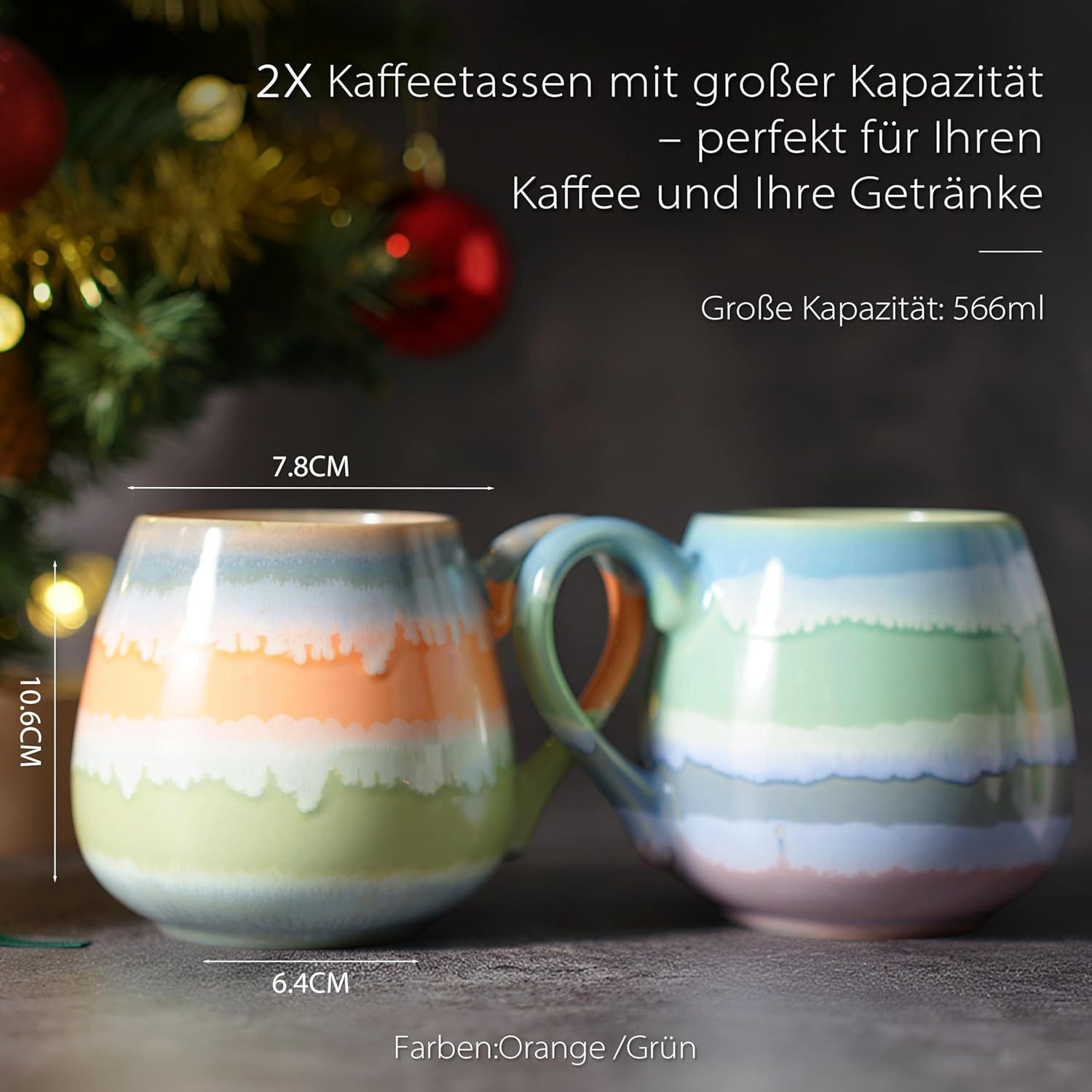 JIWOO Becher 2 Stk 566ml Handgefertigte Kaffeebecher Geschenk-set Tassen Teebecher, 2-tlg., Keramik, Handgefertigt Kafeeservice Mikrowellen- und spülmaschinenfest