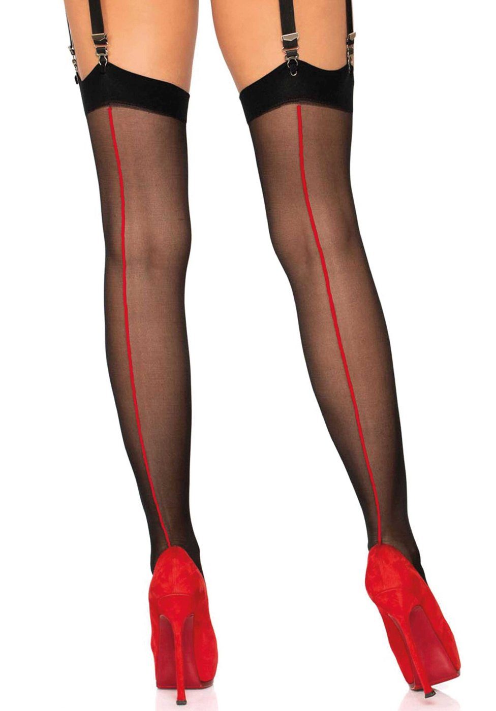 Avenue Strümpfe mit Streifen Straps-Strümpfe Halterlose Leg schwarz, rot - rotem