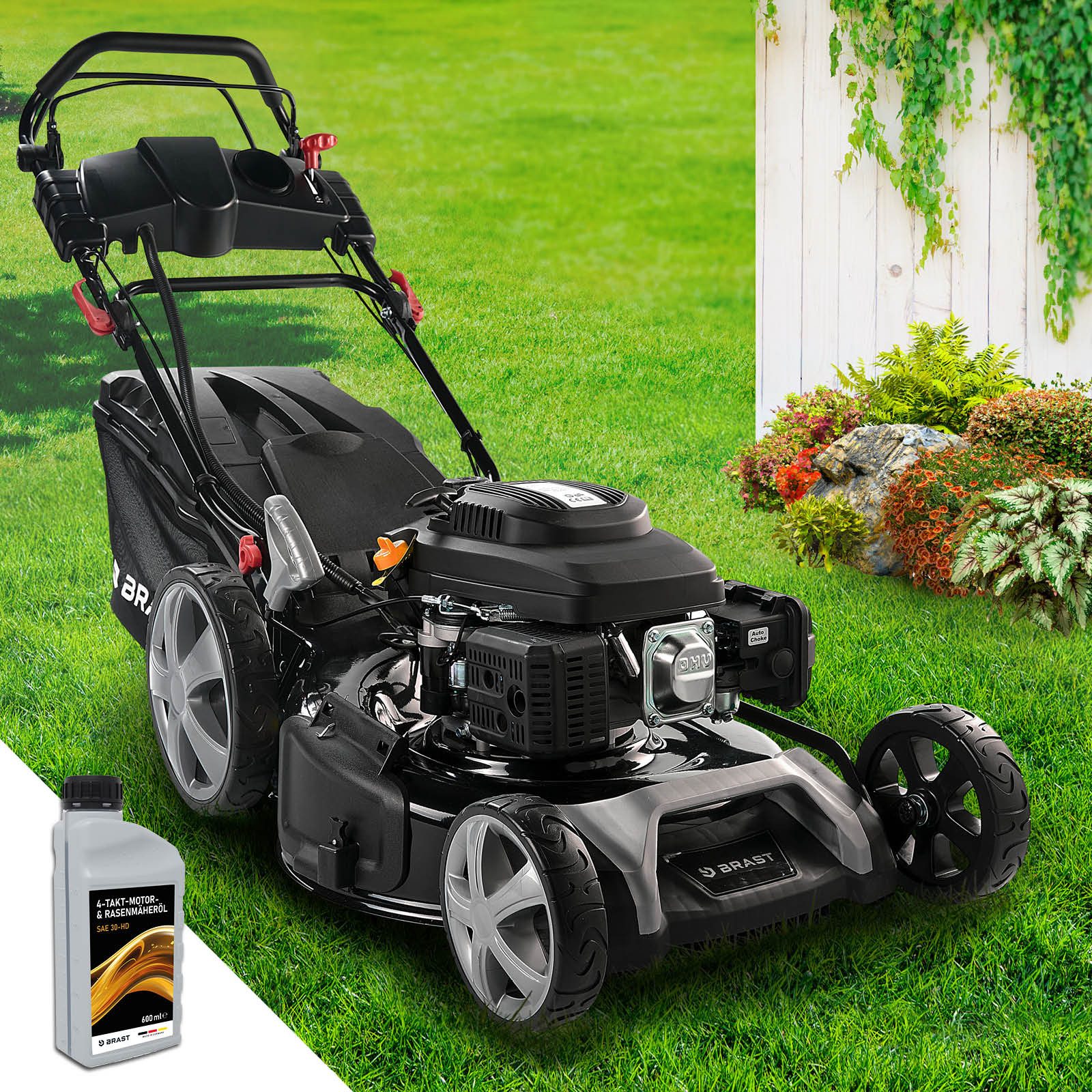 BRAST Benzinrasenmäher mit Antrieb 5,2kW (7PS) inkl. Motoröl, TÜV, 55