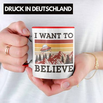 Trendation Tasse Alien Tasse Außerirdische Geschenkidee I Want To Believe UFO