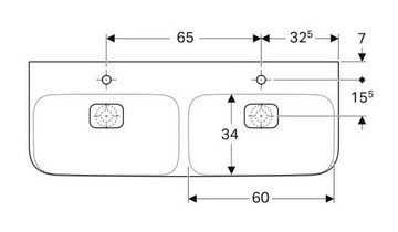 GEBERIT Doppelwaschtisch myDay, 130x48 cm, mit Hahnloch, ohne Überlauf, weiß, KeraTect