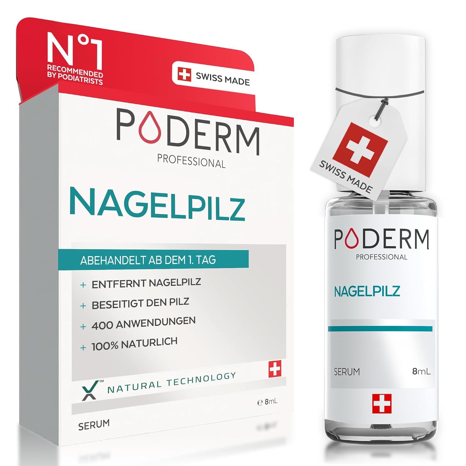 PODERM Fußpflegecreme - NAGELPILZ BEHANDLUNG, Professionelle Pflege für Fuß & Hand mit pflanzlichen Ölen zur intensiven Pflege von beanspruchten, verfärbten und brüchigen Nägeln, Einfach & schnell, Swiss Made