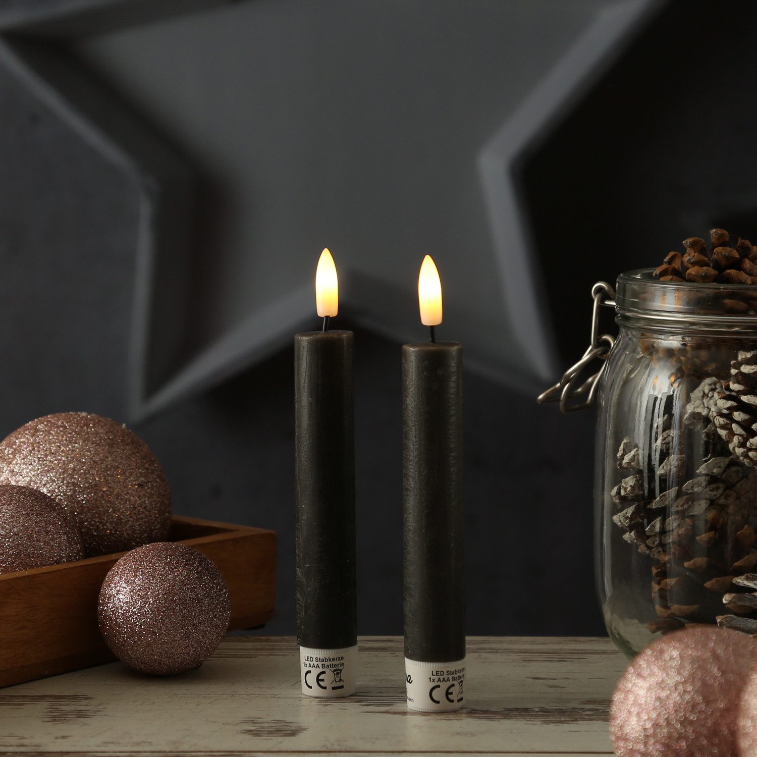 Adilina LED-Kerze LED Stabkerzen Tafelkerzen Dinner Spitzkerzen Rustik 16cm günstig online kaufen
