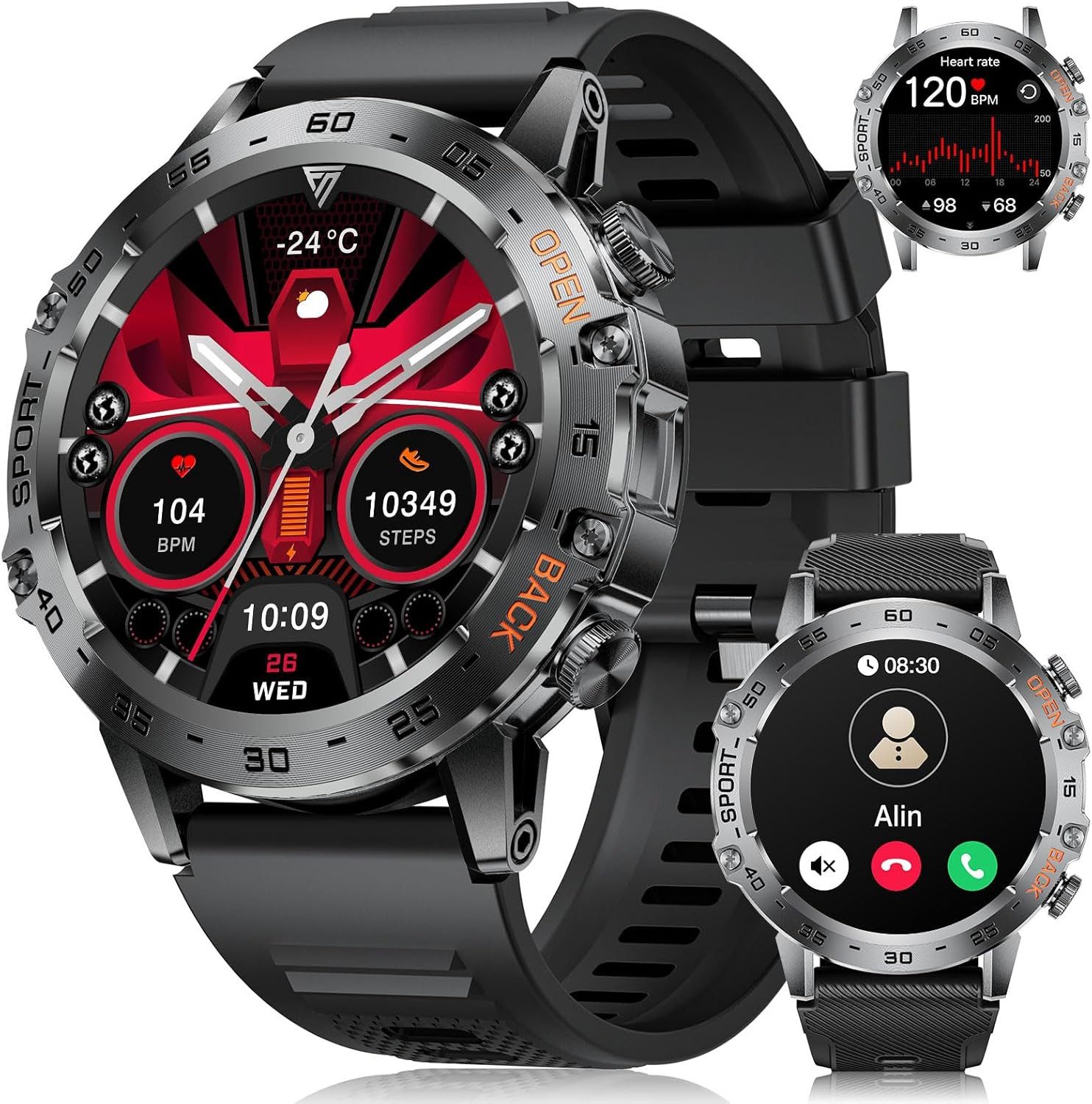Lige FV10-C Smartwatch (3,6 cm, android ios), Smartwatch mit AMOLED Display Bluetooth Anruf Schlaftracking Uhr