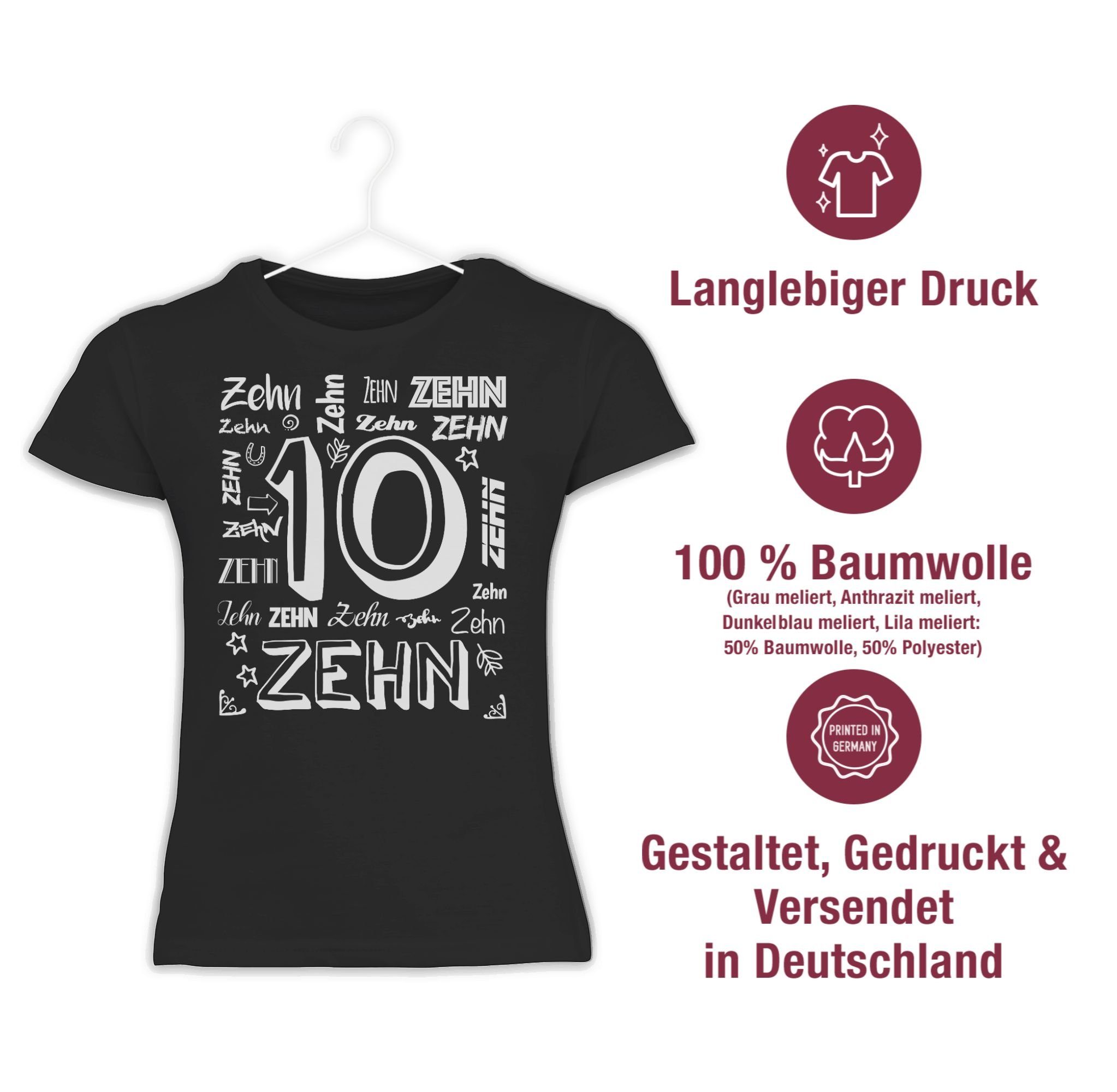 Shirtracer Zahlen Zehnter Schwarz 2 T-Shirt 10. Geburtstag